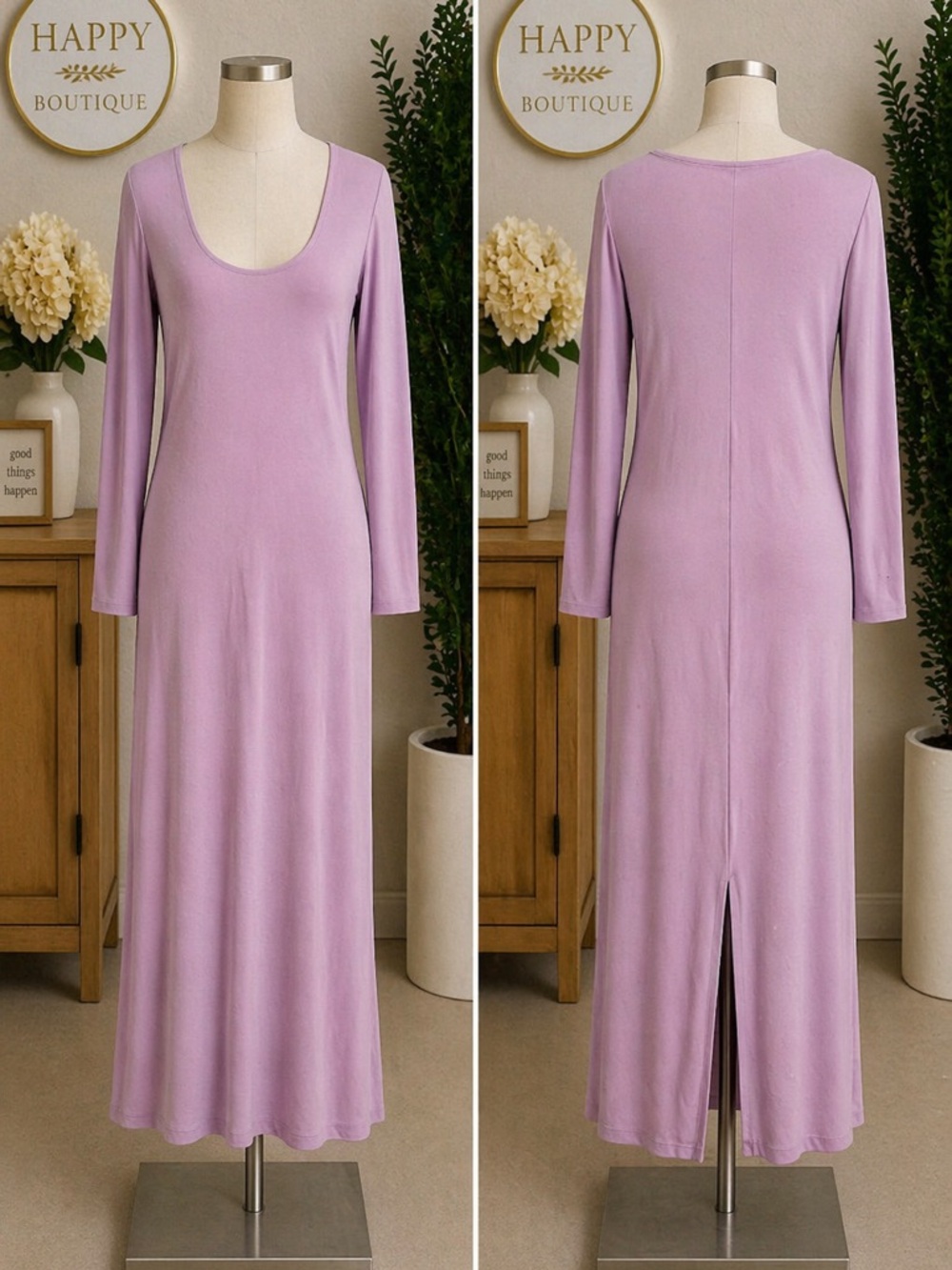 Long Sleeve Scoop Neck Ribbed Midi Dress - Lilac Victoria Secret Pink Valentine